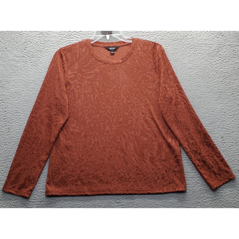 Simply Vera Vera Wang Top Womens L Dark Red Textured Crew Neck Stretch Pullover